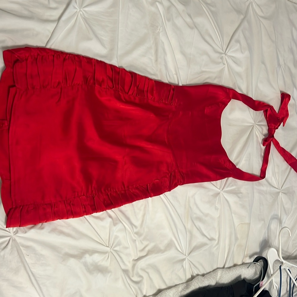Hello Molly red satin tie neck dress, size S